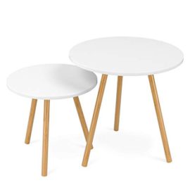 Homfa Tables Gigognes Scandinaves Lot de 2 Tables Basses Blanche de Café (Rond) Homfa Tables Gigognes Scandinaves Lot de 2 Tables Basses Blanche de Café (Rond)