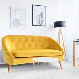 IDMarket-Canap-Banquette-en-Velours-Sonia-Jaune-0-0