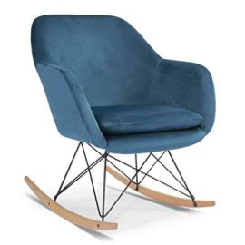 IDMarket-Fauteuil–Bascule-Bora-Velours-Bleu-0