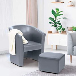 IDMarket-Fauteuil-Cabriolet-et-Repose-Pieds-PU-Gris-0-0