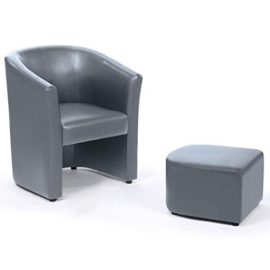 IDMarket-Fauteuil-Cabriolet-et-Repose-Pieds-PU-Gris-0-1