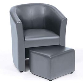 IDMarket-Fauteuil-Cabriolet-et-Repose-Pieds-PU-Gris-0