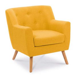 IDMarket-Fauteuil-scandinave-en-Tissu-Jaune-Moutarde-0