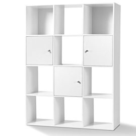 IDMarket-Meuble-de-Rangement-Cube-12-Cases-Bois-Blanc-avec-3-Portes-0