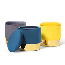 IDMarket – Pouf en Velours Jaune et doré IDMarket – Pouf en Velours Jaune et doré 5