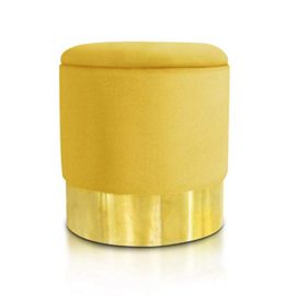 IDMarket – Pouf en Velours Jaune et doré IDMarket – Pouf en Velours Jaune et doré 2