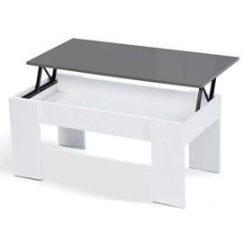 IDMarket – Table Basse avec Plateau relevable Bois Blanc et Gris IDMarket – Table Basse avec Plateau relevable Bois Blanc et Gris 2