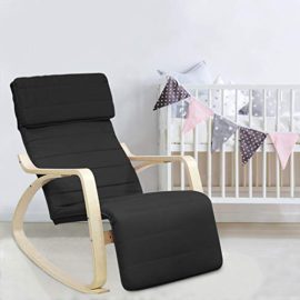 Leogreen – Rocking Chair , Fauteuil a Bascule, Noir, avec repose-pied, Coussin 100% coton, Materiau du coussin: Coton, epaisseur des accoudoirs: 2,3 cm Leogreen – Rocking Chair , Fauteuil a Bascule, Noir, avec repose-pied, Coussin 100% coton, Materiau du coussin: Coton, epaisseur des accoudoirs: 2,3 cm 4