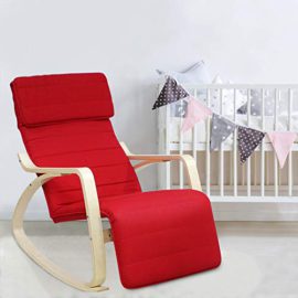 Leogreen-Rocking-Chair-Fauteuil-a-Bascule-Rouge-avec-repose-pied-Coussin-100-coton-Materiau-du-coussin-Coton-epaisseur-des-accoudoirs-23-cm-0-1