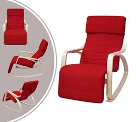 Leogreen – Rocking Chair , Fauteuil a Bascule, Rouge, avec repose-pied, Coussin 100% coton, Materiau du coussin: Coton, epaisseur des accoudoirs: 2,3 cm Leogreen – Rocking Chair , Fauteuil a Bascule, Rouge, avec repose-pied, Coussin 100% coton, Materiau du coussin: Coton, epaisseur des accoudoirs: 2,3 cm