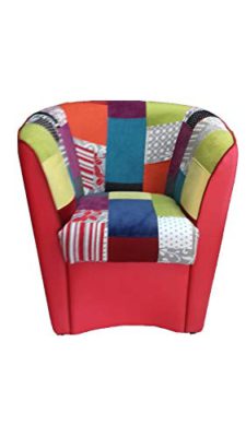 Liberoshopping-Fauteuil-Valentina-en-Similicuir-Rouge-et-Assise-en-Tissu-Patchwork-0