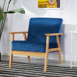 LiePu-Fauteuil-de-Salon-en-Tissu-Scandinave-Chaise-Rembourre-en-Velours-et-Bois-Massif-0