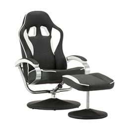 MCombo-Fauteuil-Relaxant-Gaming-Racing-Fauteuil-TV-Fauteuil-inclinable-rglable-Dreh-avec-Repose-Pieds-Simili-Cuir-Noir-et-Blanc-0