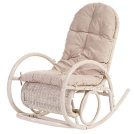 Mendler Fauteuil à Bascule Esmeraldas, Rocking-Chair, Fauteuil en rotin, Blanc ~ Rembourrage crème Mendler Fauteuil à Bascule Esmeraldas, Rocking-Chair, Fauteuil en rotin, Blanc ~ Rembourrage crème