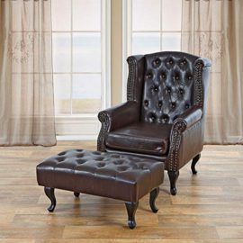 Mendler-Fauteuil-de-Relaxation-Chesterfield-Cuir-synthtique-Brun-Antique-avec-Repose-Pied-0-0