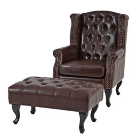 Mendler Fauteuil de Relaxation Chesterfield, Cuir synthétique ~ Brun Antique avec Repose-Pied Mendler Fauteuil de Relaxation Chesterfield, Cuir synthétique ~ Brun Antique avec Repose-Pied