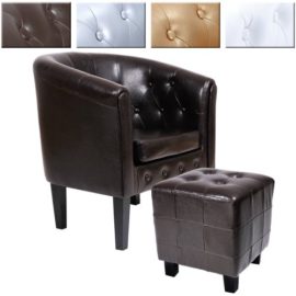 Miadomodo – Fauteuil et Tabouret Chesterfield en Simili Cuir et Bois (Coloris au Choix) Miadomodo – Fauteuil et Tabouret Chesterfield en Simili Cuir et Bois (Coloris au Choix)