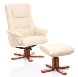 Oriental Leather Co Ltd. The Shanghai Fauteuil pivotant inclinable en croûte de cuir et repose-pieds assorti Crème Oriental Leather Co Ltd. The Shanghai Fauteuil pivotant inclinable en croûte de cuir et repose-pieds assorti Crème 3