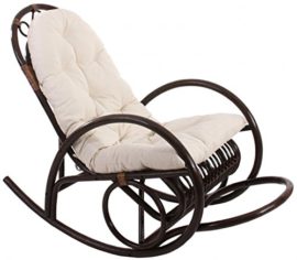 PEGANE Rocking-Chair avec Coussin Blanc en rotin Derby, Brun PEGANE Rocking-Chair avec Coussin Blanc en rotin Derby, Brun