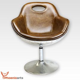 Phoenixarts 703 Fauteuil baquet pivotant design en cuir véritable et rivets aluminium Rétro Lounge Marron Phoenixarts 703 Fauteuil baquet pivotant design en cuir véritable et rivets aluminium Rétro Lounge Marron