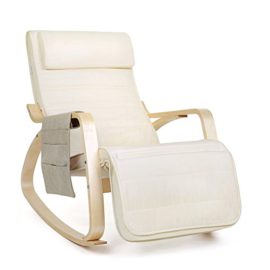 SONGMICS Fauteuil à bascule en bois de bouleau, Fauteuil à bascule avec repose-pieds réglable, Idéal pour Salon, Bureau, Terrasse, Antidérapant, Montage facile, Beige LYY01MV1 SONGMICS Fauteuil à bascule en bois de bouleau, Fauteuil à bascule avec repose-pieds réglable, Idéal pour Salon, Bureau, Terrasse, Antidérapant, Montage facile, Beige LYY01MV1