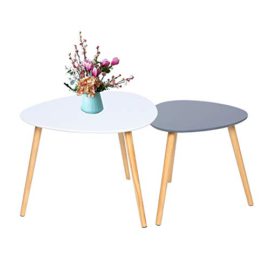 Table basse Ensemble de 2 tables d’appoint gigognes scandinaves Table d’appoint triangulaire moderne pour balcon de salon (Blanc et Gris) Table basse Ensemble de 2 tables d’appoint gigognes scandinaves Table d’appoint triangulaire moderne pour balcon de salon (Blanc et Gris) 2