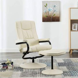 Tidyard Fauteuil TV/Fauteuil de Salon en Similicuir avec Repose-Pied Doux et Confortable Style Moderne Crème Tidyard Fauteuil TV/Fauteuil de Salon en Similicuir avec Repose-Pied Doux et Confortable Style Moderne Crème