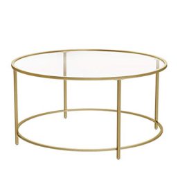 VASAGLE-Table-Basse-Ronde-Plateau-en-Verre-Tremp-Armature-Mtallique-Dore-Table-de-Salon-Bout-de-Canap-Robuste-et-Stable-Dcoratif-Dor-LGT21G-0