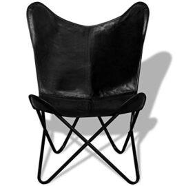 VidaXL Chaise de Relaxation en Cuir véritable avec Papillons Noir VidaXL Chaise de Relaxation en Cuir véritable avec Papillons Noir 4