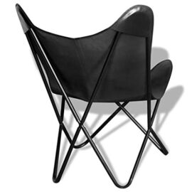 VidaXL Chaise de Relaxation en Cuir véritable avec Papillons Noir VidaXL Chaise de Relaxation en Cuir véritable avec Papillons Noir 5