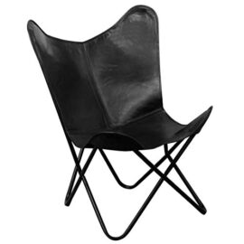 VidaXL Chaise de Relaxation en Cuir véritable avec Papillons Noir VidaXL Chaise de Relaxation en Cuir véritable avec Papillons Noir