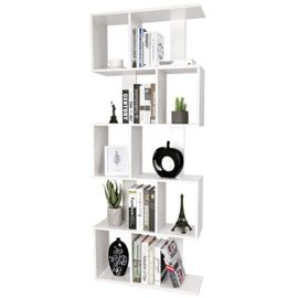 amzdeal-Bibliothque-tagres-en-Bois-Moderne-5-Niveaux-de-Rangement-Meuble-Dimension-175-70-235cm-tages-de-Rangement-Forme-S-pour-Salon-Chambre-Bureau-Couleur-Blanc-0