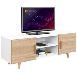 comifort-tv85-Meuble-TV-Salon-Style-Moderne-Nordique-Table-tlvision-Couleurs-Blanc-chne-Blancchne-140-x-42-x-50-cm-0