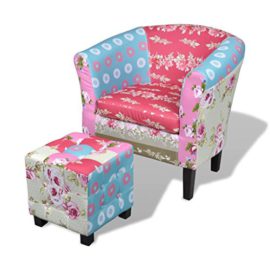 vidaXL Fauteuil Flora Patchwork Multi Couleur avec Le Tabouret Ajouter de gaieté vidaXL Fauteuil Flora Patchwork Multi Couleur avec Le Tabouret Ajouter de gaieté 2