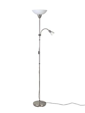 Basic-lampadaire-1-x-E27-max-60-W-avec-bras-de-lecture-avec-articulation-Flexible-1-x-E14-max-40-W-mtalverre-ferBlanc-0