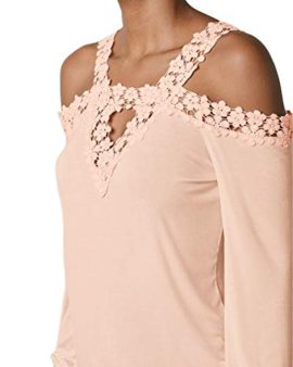 CNFIO-Haut-Sexy-Femme-Top-Dos-Nu-Femme-Sexy-Tshirt-Femme-Manche-Longue-Top-Dentelle-Femme-Blouse-paules-Dnudes-Col-V-0-0