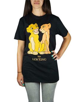 Disney-Le-Roi-Lion-Simba-et-Nala-FemmesDames-T-Shirt-Noir-0