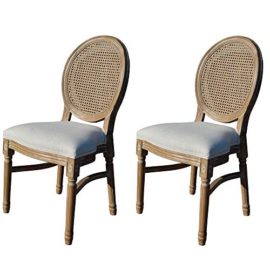 EME Mobilier de Chaise médaillon Style Luis XVI en Bois de Bouleau Massif Vieilli Contient Deux unités de chaises. Dossier en rotin Naturel. Assise rembourrée en Lin Beige. Empilable. EME Mobilier de Chaise médaillon Style Luis XVI en Bois de Bouleau Massif Vieilli Contient Deux unités de chaises. Dossier en rotin Naturel. Assise rembourrée en Lin Beige. Empilable.