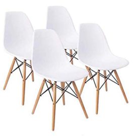 Ensemble de 4 chaises de salle à manger modernes préassemblées de style moderne, mi-siècle de style chaise en plastique Shell Lounge pour cuisine salle à manger chambre à coucher chaises de salon Ensemble de 4 chaises de salle à manger modernes préassemblées de style moderne, mi-siècle de style chaise en plastique Shell Lounge pour cuisine salle à manger chambre à coucher chaises de salon