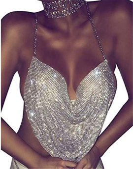 Femmes-Deep-V-Cross-Dos-Halter-Neck-Sequin-Cami-Sangle-Crop-Top-Blouse-Clubwear-0