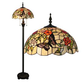 Gweat Tiffany 16 Pouces Style Pastoral Romantique Chaud Vitrail Papillons Sur Les Fleurs Series Lampadaire Gweat Tiffany 16 Pouces Style Pastoral Romantique Chaud Vitrail Papillons Sur Les Fleurs Series Lampadaire