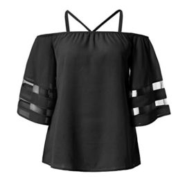 Holywin Chemisier Femme Panneau en Maille à épaules dénudées Top lâche à Manches 3/4 Chemise Holywin Chemisier Femme Panneau en Maille à épaules dénudées Top lâche à Manches 3/4 Chemise 3