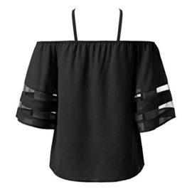 Holywin Chemisier Femme Panneau en Maille à épaules dénudées Top lâche à Manches 3/4 Chemise Holywin Chemisier Femme Panneau en Maille à épaules dénudées Top lâche à Manches 3/4 Chemise 4