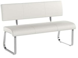 IDIMEX Banc Design Vilas siège avec 3 Places, Banquette au piètement chromé et Dossier au revêtement synthétique Blanc IDIMEX Banc Design Vilas siège avec 3 Places, Banquette au piètement chromé et Dossier au revêtement synthétique Blanc