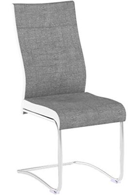 IDIMEX Lot de 4 chaises de Salle à Manger ou Cuisine Alba avec Assise rembourrée et piètement chromé, revêtement en Tissu Gris et Blanc IDIMEX Lot de 4 chaises de Salle à Manger ou Cuisine Alba avec Assise rembourrée et piètement chromé, revêtement en Tissu Gris et Blanc