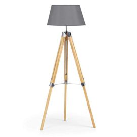 IDMarket-Lampadaire-trpied-Bois-Clair-rglable-Gris-0