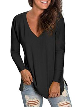 Jonstal Femme Manches Courtes Col V Casual T-Shirt Solide Basique Top Jonstal Femme Manches Courtes Col V Casual T-Shirt Solide Basique Top 2