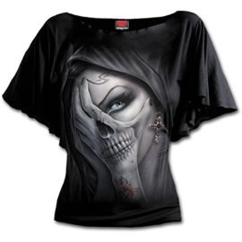 Spiral-Direct-Dead-Hand-Boat-Neck-Bat-Sleeve-Top-Black-T-Shirt-Femme-0