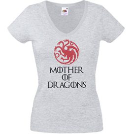 Tee-Shirt Femme Gris Mother of Dragons Rouge, Game of Thrones, Daenerys Targaryen Tee-Shirt Femme Gris Mother of Dragons Rouge, Game of Thrones, Daenerys Targaryen