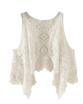 Veste Cardigan Gilet Femme Floral Dentelle Ouvert Crochet Blouse Tunique sans Manches Veste Cardigan Gilet Femme Floral Dentelle Ouvert Crochet Blouse Tunique sans Manches